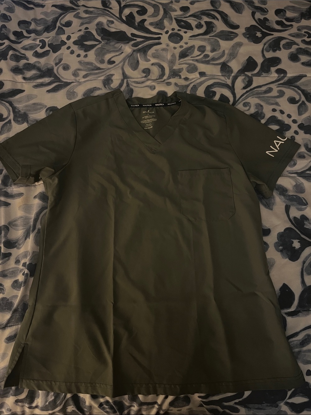 Nautica Olive Green Short Sleeve V-Neck Pocket Tee